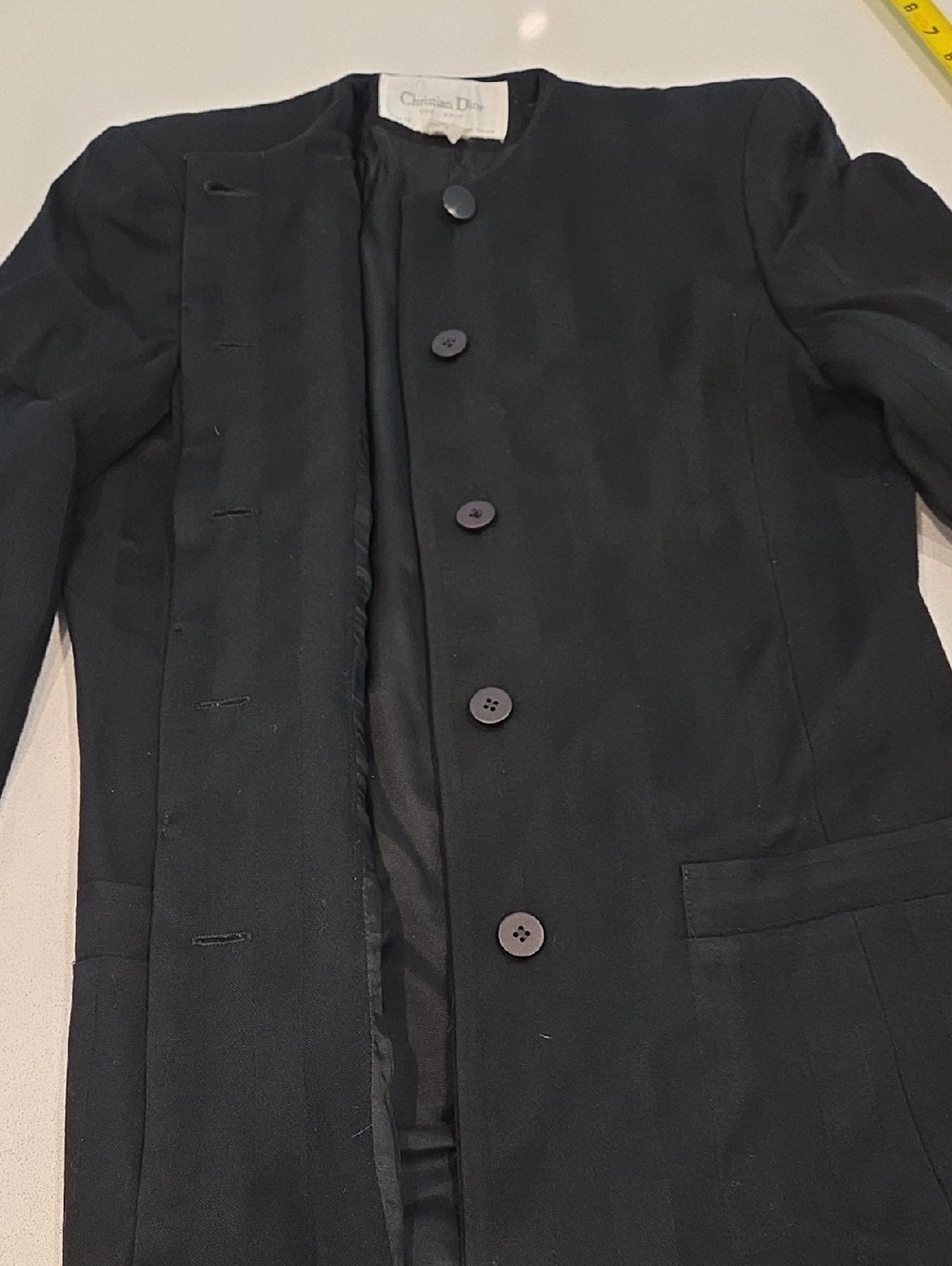Vintage Striped Christian Dior Wool Black Tailored Blazer and Skirt Set Size 4! - Picture 10 of 16